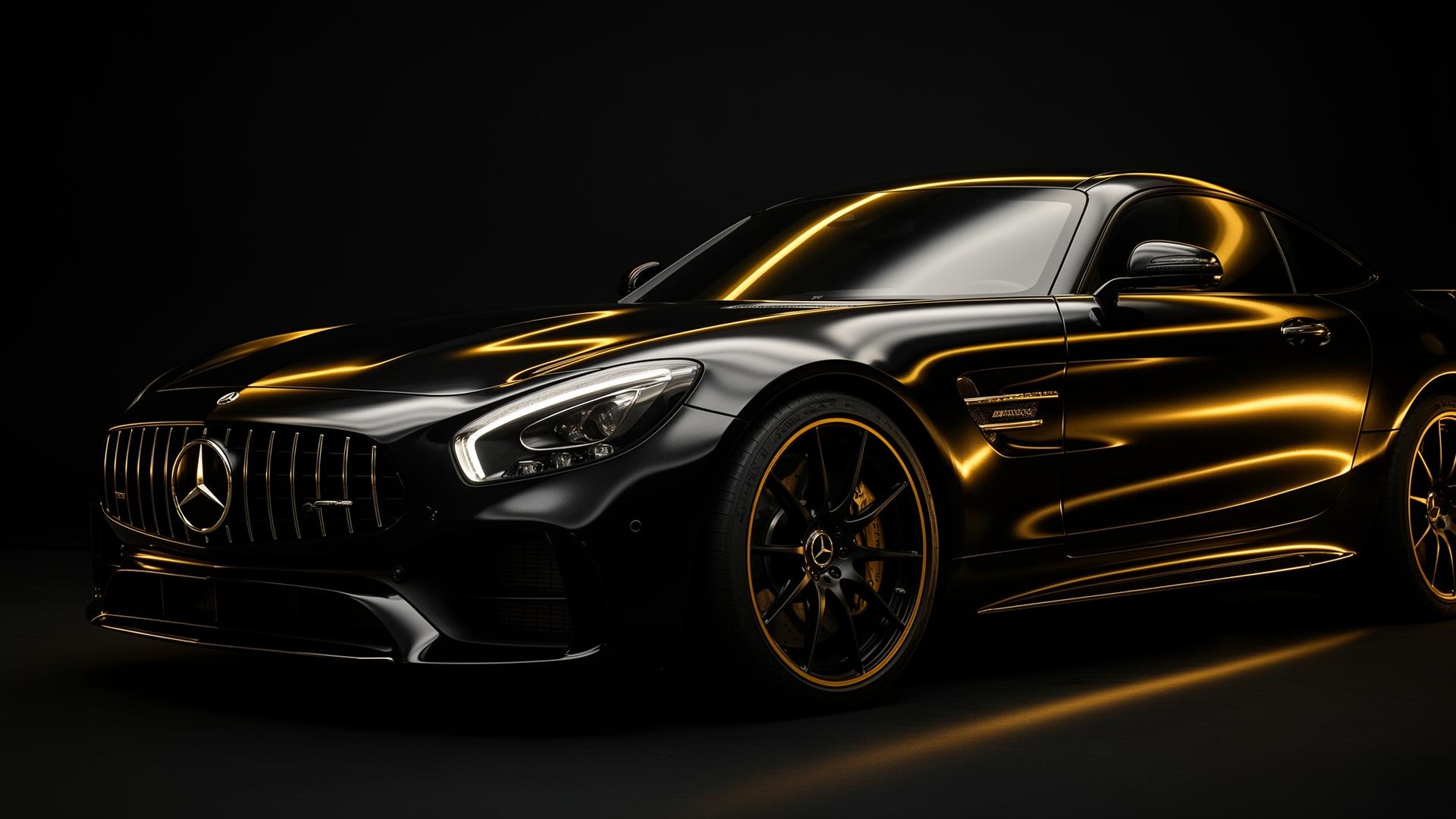 VB Concept luxury black car with golden reflections